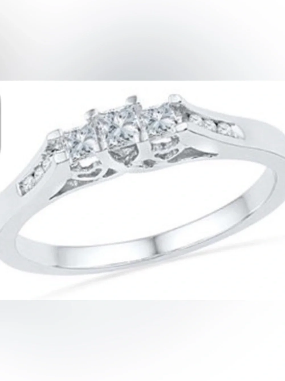 10K White Gold Ring 1/4 Ct princess cut  3 main stones, purchased from Zales 6